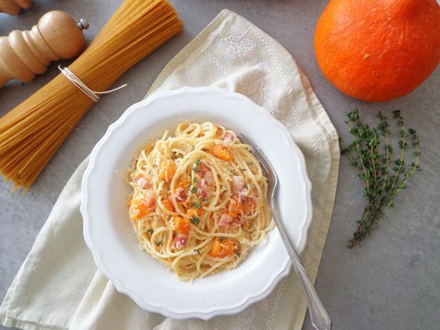 Spaghetti alla carbonara z dynią i boczkiem