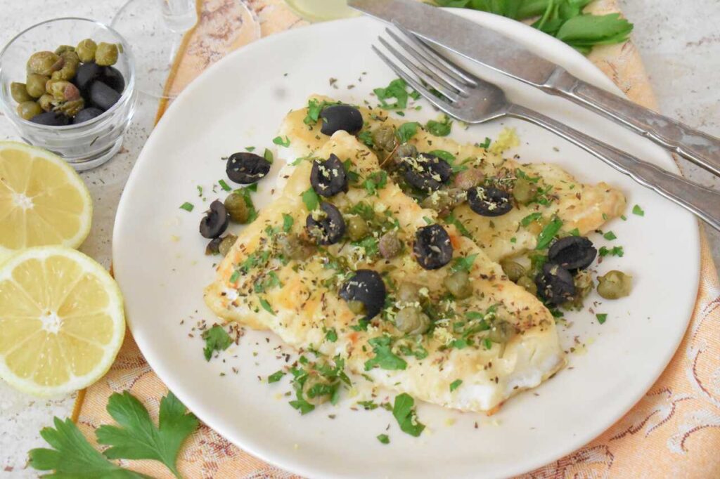 Ryba dorsz po prowansalsku z oliwkami i kaparami