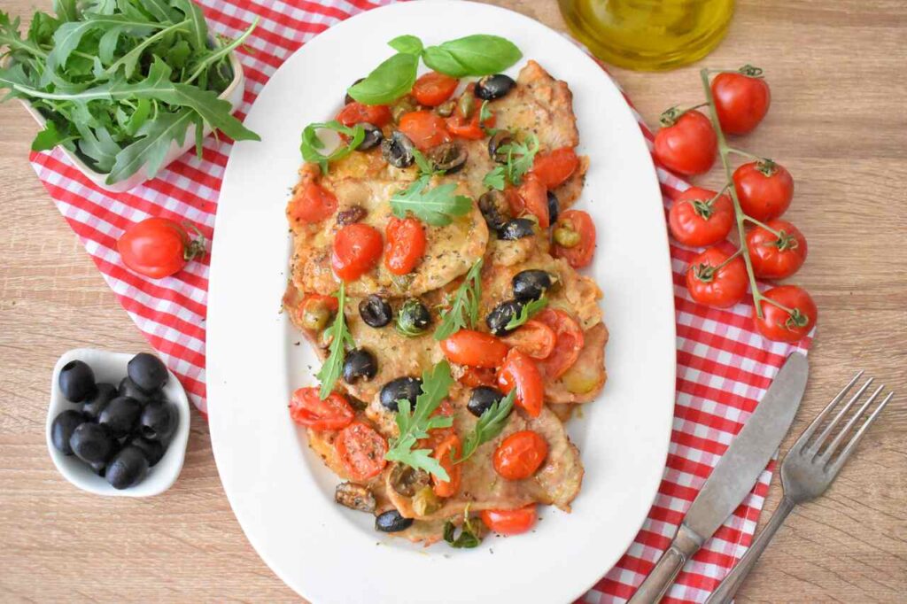 Cielecina z pomidorkami i oliwkami